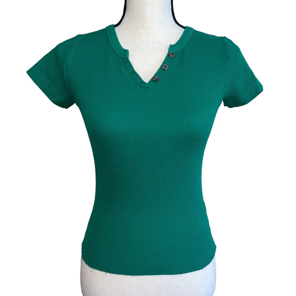 Urban Outfitters BDG Green Thermal Waffle Knit Henley Tee